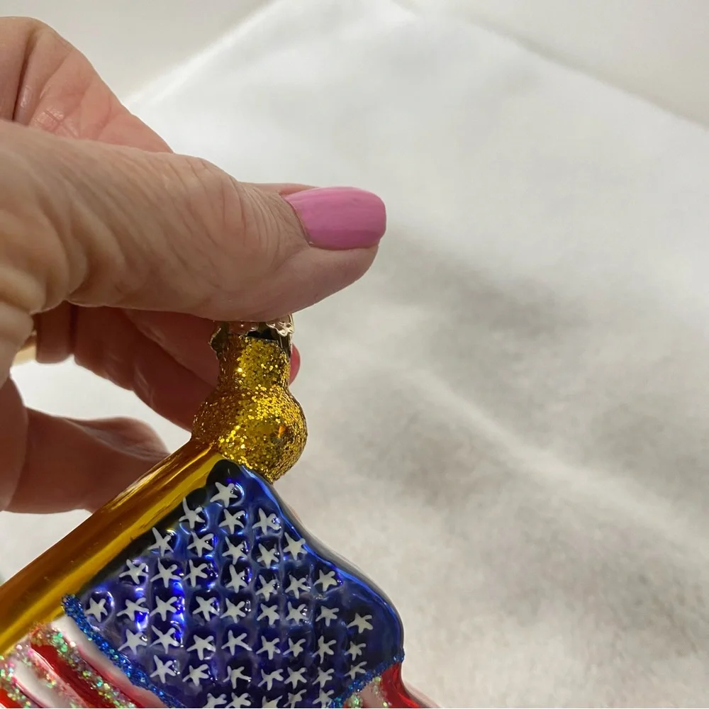 Old World Christmas Flag Star Spangled Banner Glass Ornament July 4th READ - Picture 12 of 13